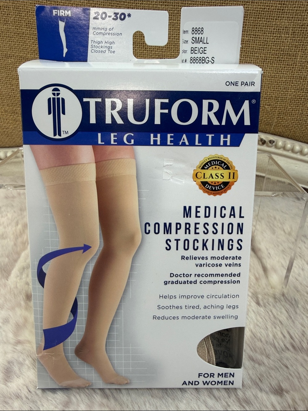 Truform| Unisex, Beige, Thigh High Medical Compression Stockings - Small, NWT